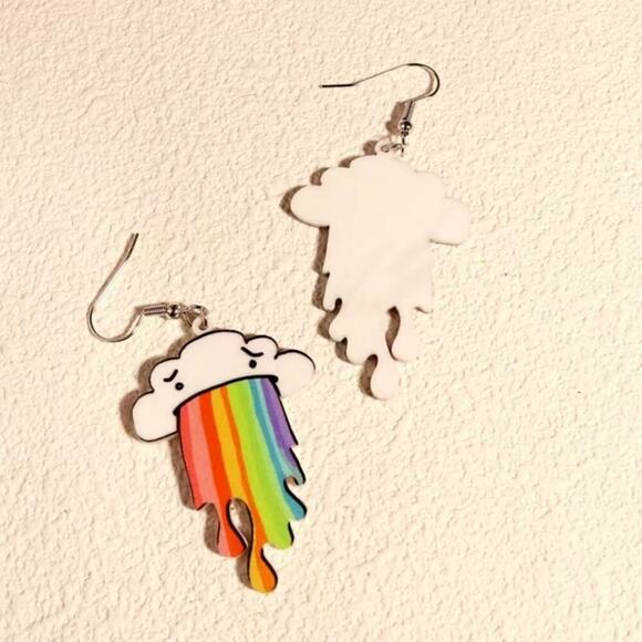 funny cartoon cloud puking a rainbow acrylic earrings - Picture 3 of 4